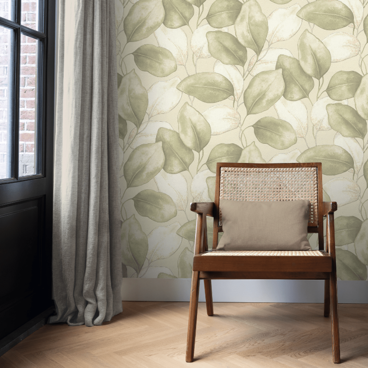 Opulenza Leaf Wallpaper - Sage - Rasch - 659870 - Premier Wallcovering