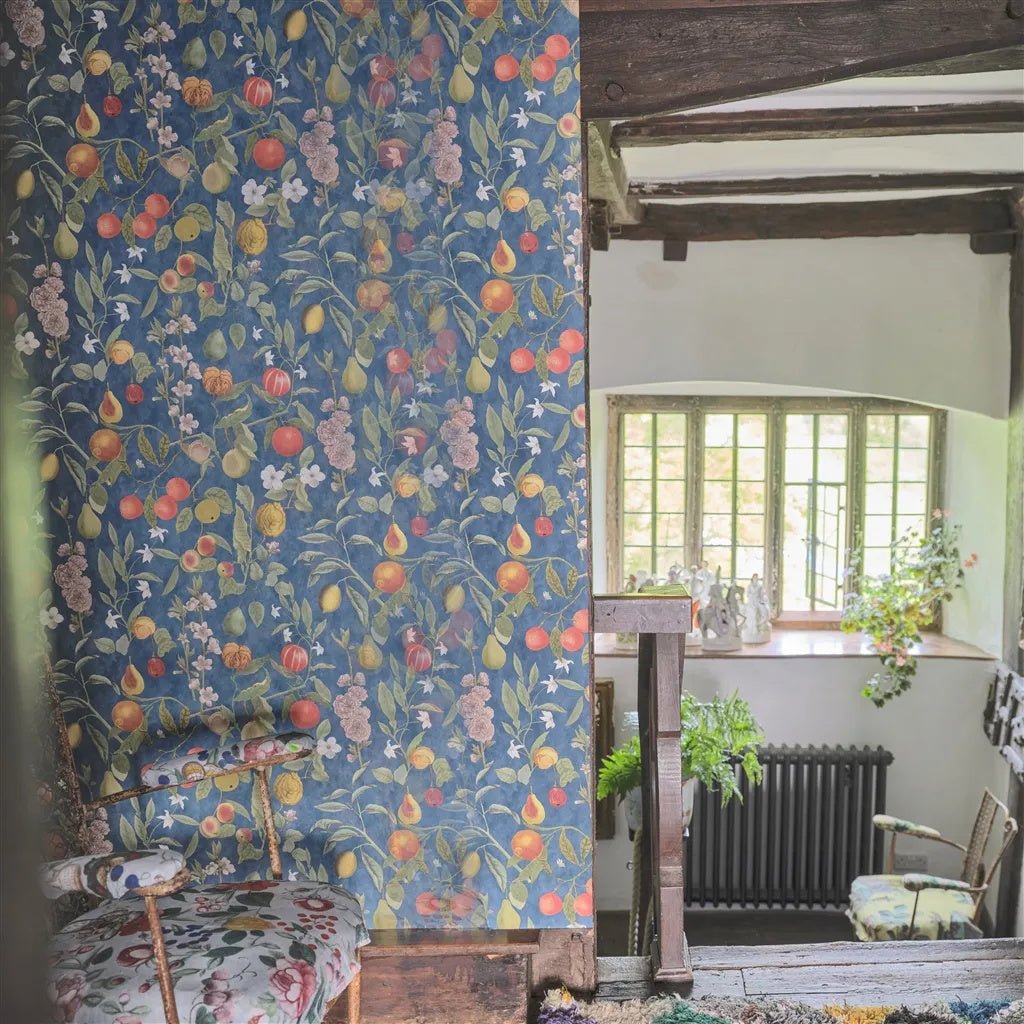 Orchard Fruits Wallpaper - Indigo - John Derian - PJD6018/03 - Premier Wallcovering
