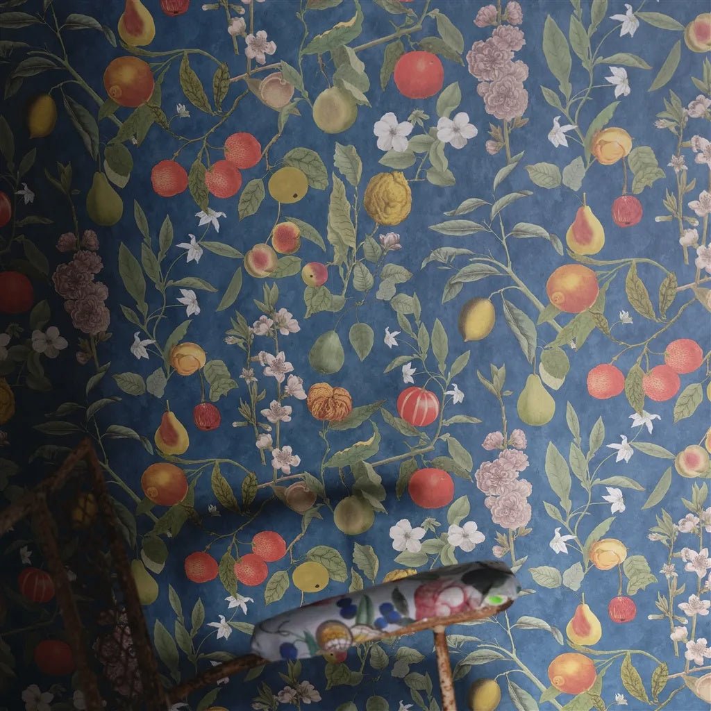 Orchard Fruits Wallpaper - Indigo - John Derian - PJD6018/03 - Premier Wallcovering