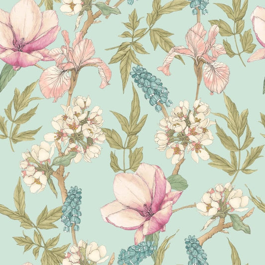 Orchid Bloom Wallpaper - Duck Egg/Blush - Hoopla Walls - HWA1176W - Premier Wallcovering