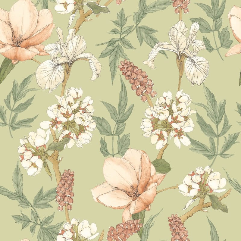 Orchid Bloom Wallpaper - Artichoke - Hoopla Walls - HWA1179W - Premier Wallcovering