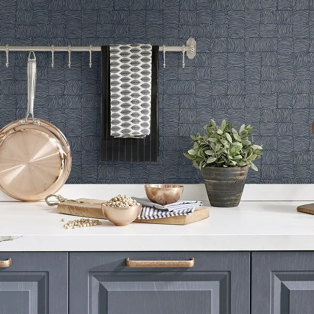Organic Squares Wallpaper - Blue Denim - NextWall - NW55902 - Premier Wallcovering