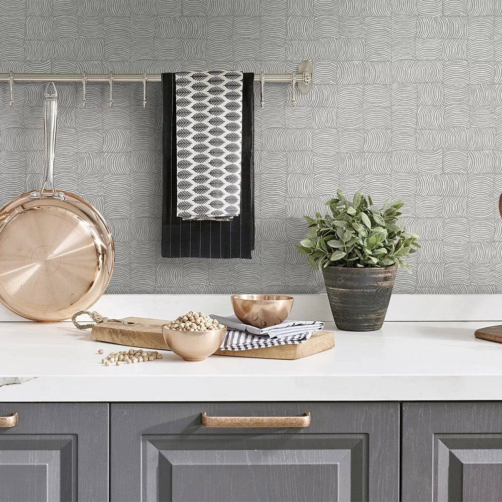 Organic Squares Wallpaper - Fog Grey - NextWall - NW55908 - Premier Wallcovering