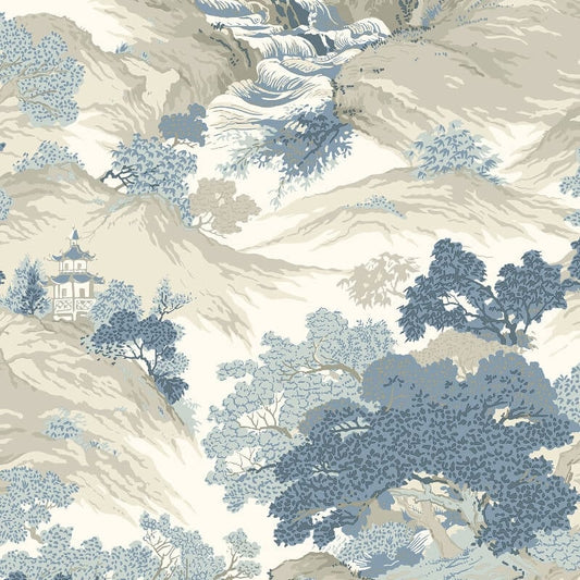 Oriental Landscape Wallpaper - China Blue - Crown - M1190 - Premier Wallcovering