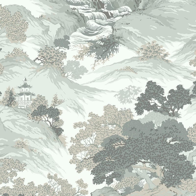 Oriental Landscape Wallpaper - Eau De Nil - Crown - M1191 - Premier Wallcovering