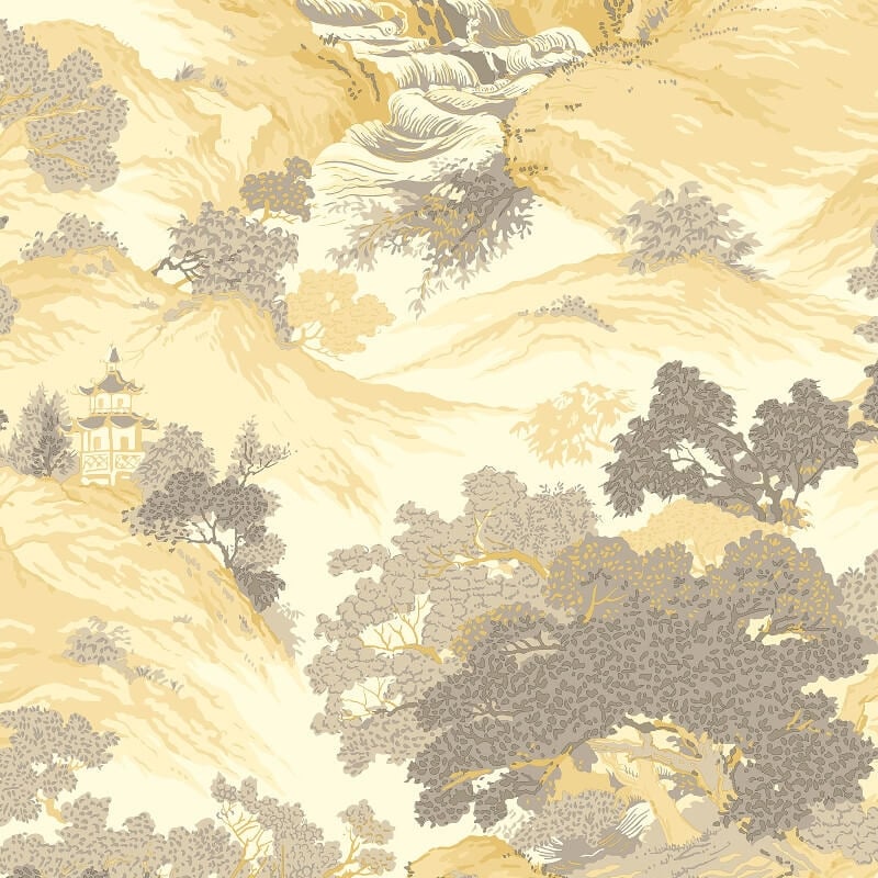 Oriental Landscape Wallpaper - Yellow - Crown - M1192 - Premier Wallcovering