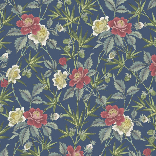 Oriental Peony Wallpaper - Blue - Warner House - Premier Wallcovering