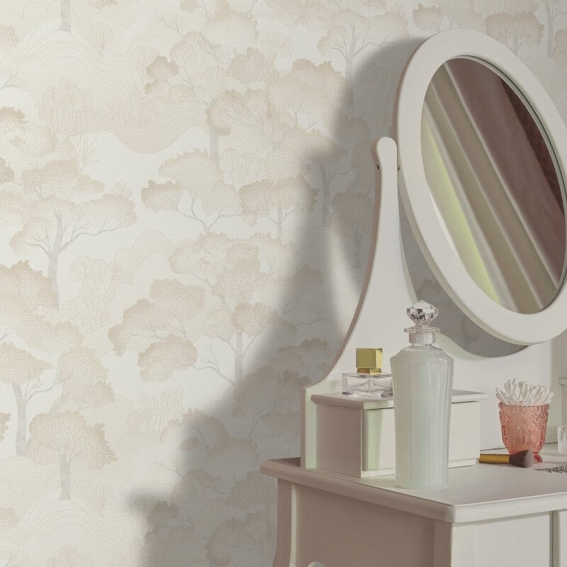 Oriental Trees Metallic Wallpaper - Cream/Silver - Elle Decoration - 10448 - 14 - Premier Wallcovering