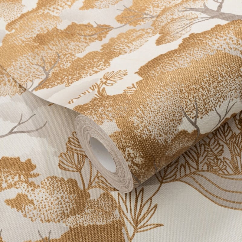 Oriental Trees Metallic Wallpaper - Gold/Grey - Elle Decoration - 10448 - 30 - Premier Wallcovering