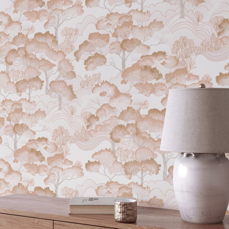 Oriental Trees Metallic Wallpaper - Beige/Silver - Elle Decoration - 10448 - 13 - Premier Wallcovering