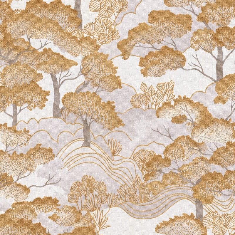 Oriental Trees Metallic Wallpaper - Gold/Grey - Elle Decoration - 10448 - 30 - Premier Wallcovering