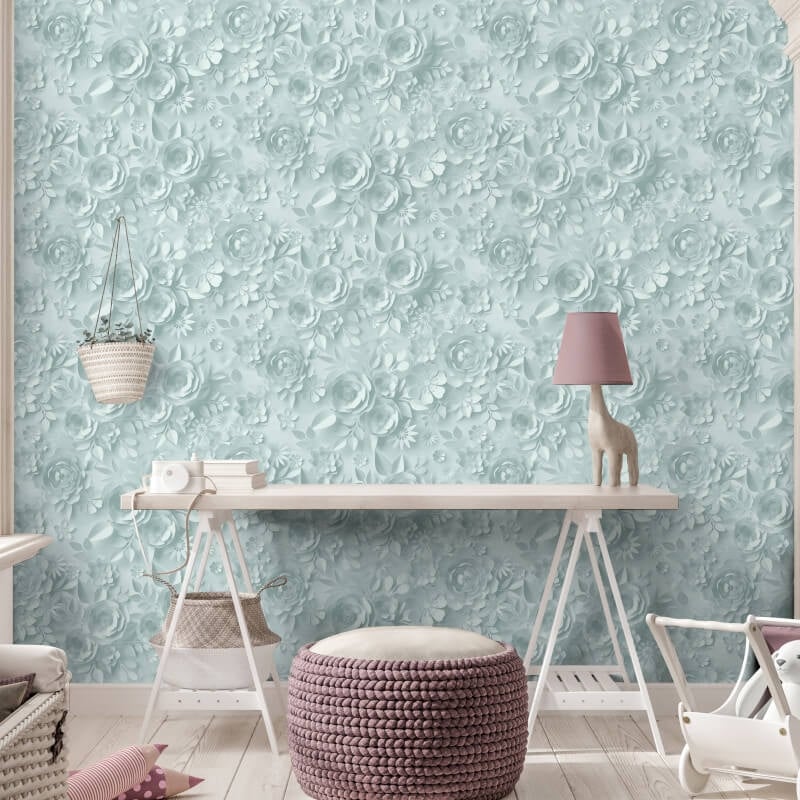 Origami Flowers Wallpaper - Duck Egg - Muriva - M44604 - Premier Wallcovering