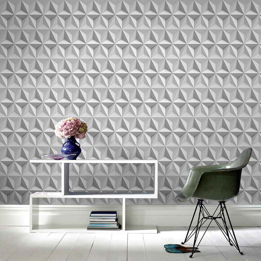 Origami Wallpaper - White - Graham & Brown - 102148 - Premier Wallcovering