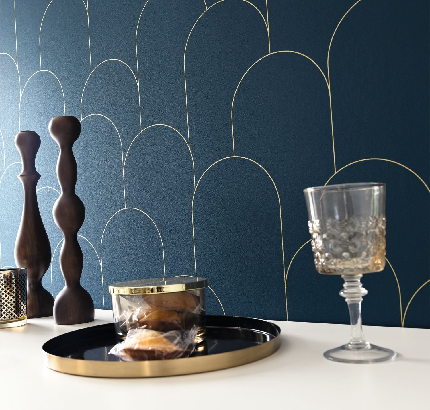 Ornament Wallpaper - Bleu Nuit - Caselio - 105281022 - Premier Wallcovering