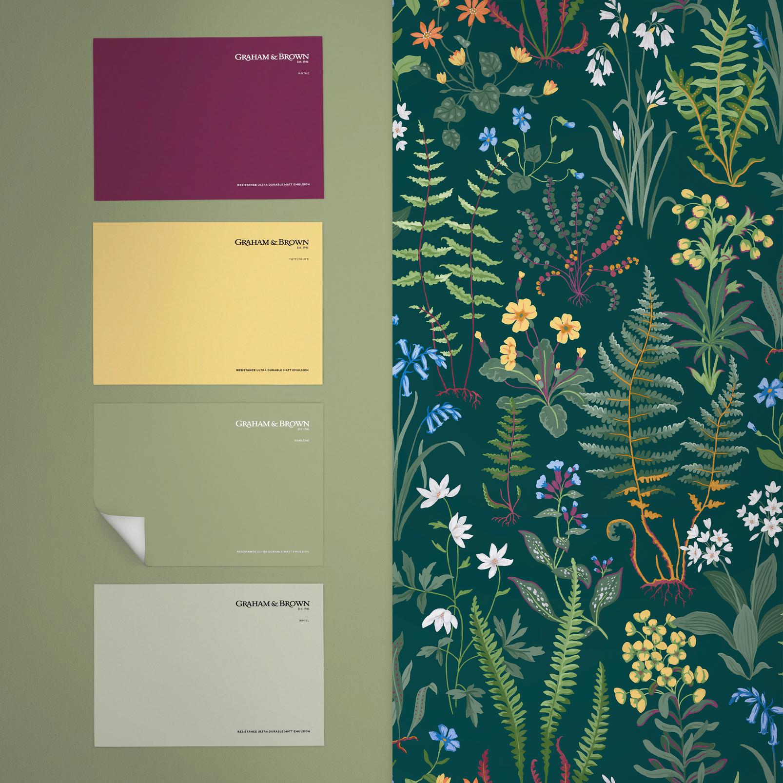 Oshibana Wallpaper - Navy & Green - Graham & Brown - 130314 - Premier Wallcovering