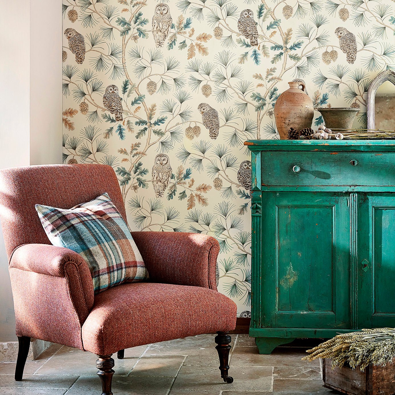 Owlswick Wallpaper - Teal - Sanderson - DYSI216595 - Premier Wallcovering