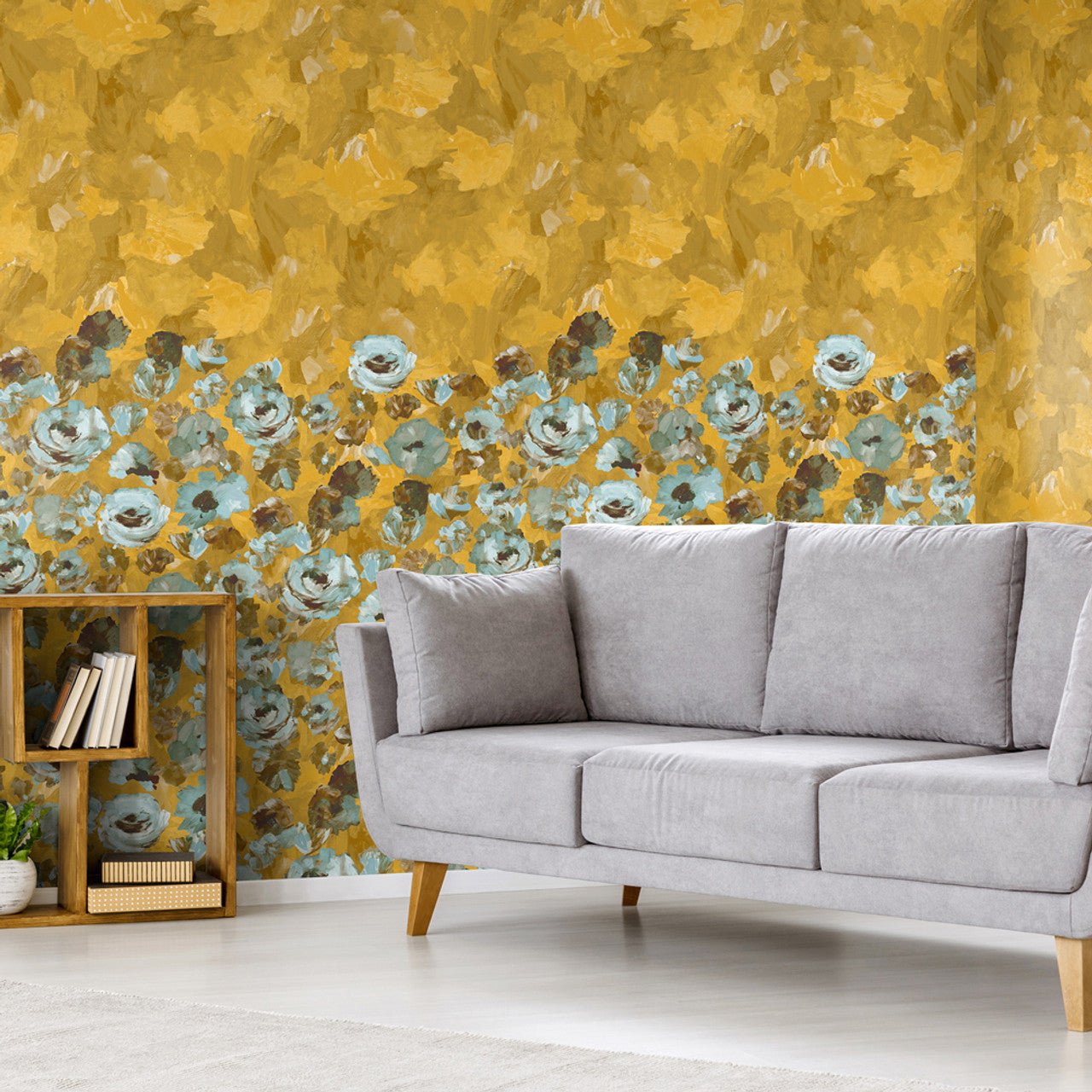 Paeonia Twin Julie Feels Home Wall Mural - Teal/ Gold - Hohenberger - 26961 - Premier Wallcovering