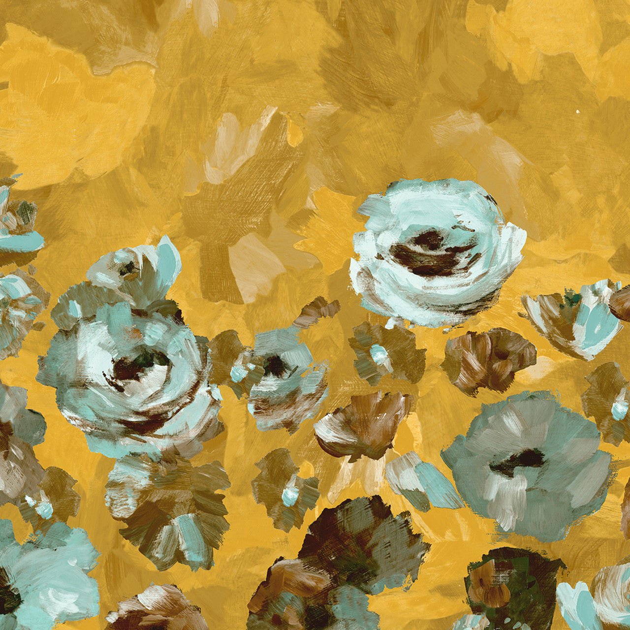 Paeonia Twin Julie Feels Home Wall Mural - Teal/ Gold - Hohenberger - 26961 - Premier Wallcovering