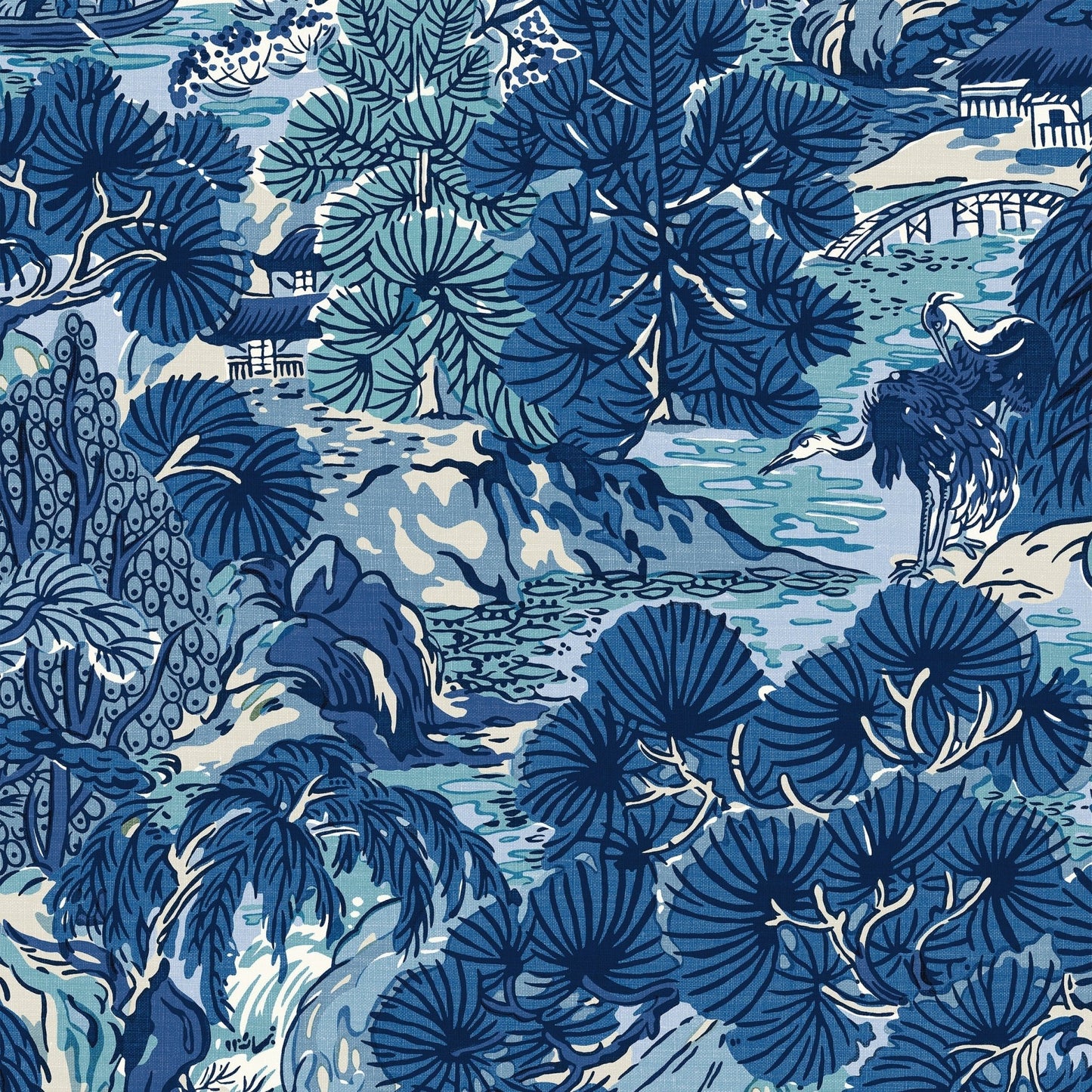 Pagoda Trees Wallpaper - Blue - Thibaut - T42023 - Premier Wallcovering