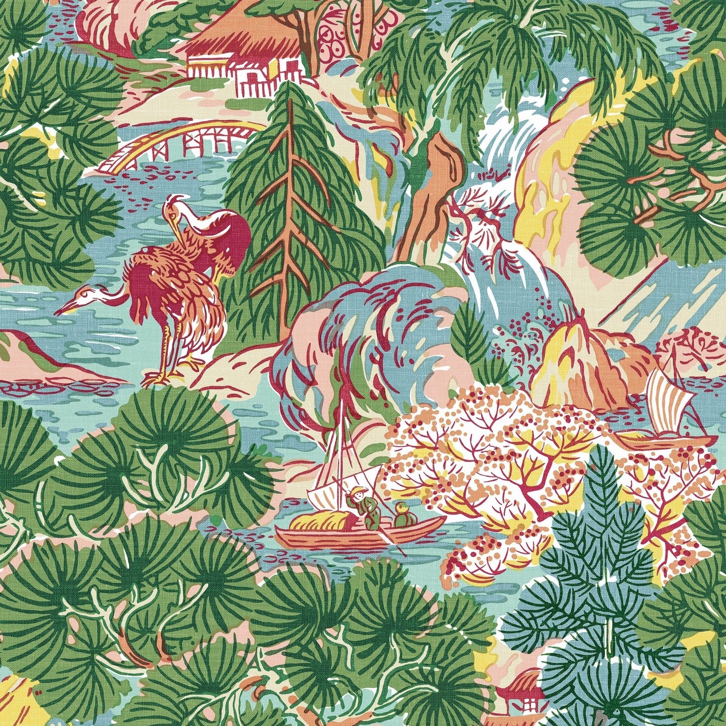 Pagoda Trees Wallpaper - Pink & Green - Thibaut - T42026 - Premier Wallcovering