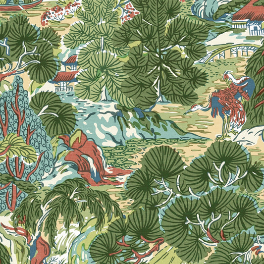 Pagoda Trees Wallpaper - Coral & Green - Thibaut - T42022 - Premier Wallcovering