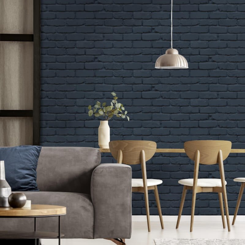 Painted Brick Wallpaper - Navy - Fine Décor - FD43602 - Premier Wallcovering