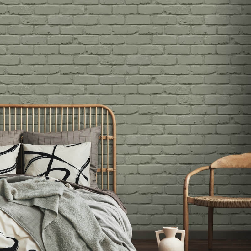 Painted Brick Wallpaper - Sage - Fine Décor - FD43603 - Premier Wallcovering