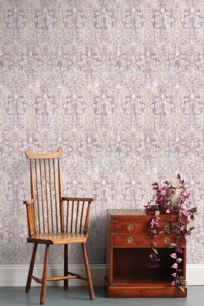 Painted Pugin Wallpaper - Mustard & Purple - Timorous Beasties - STCO/PNTP/SMM/02 - Premier Wallcovering