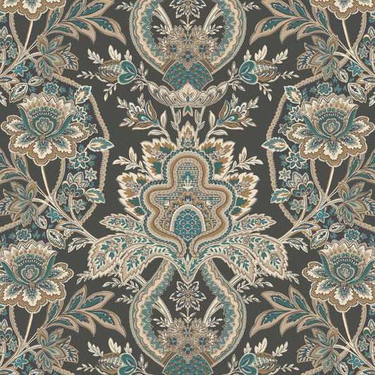 Paisley Damask Wallpaper - Charcoal - Warner House - Premier Wallcovering