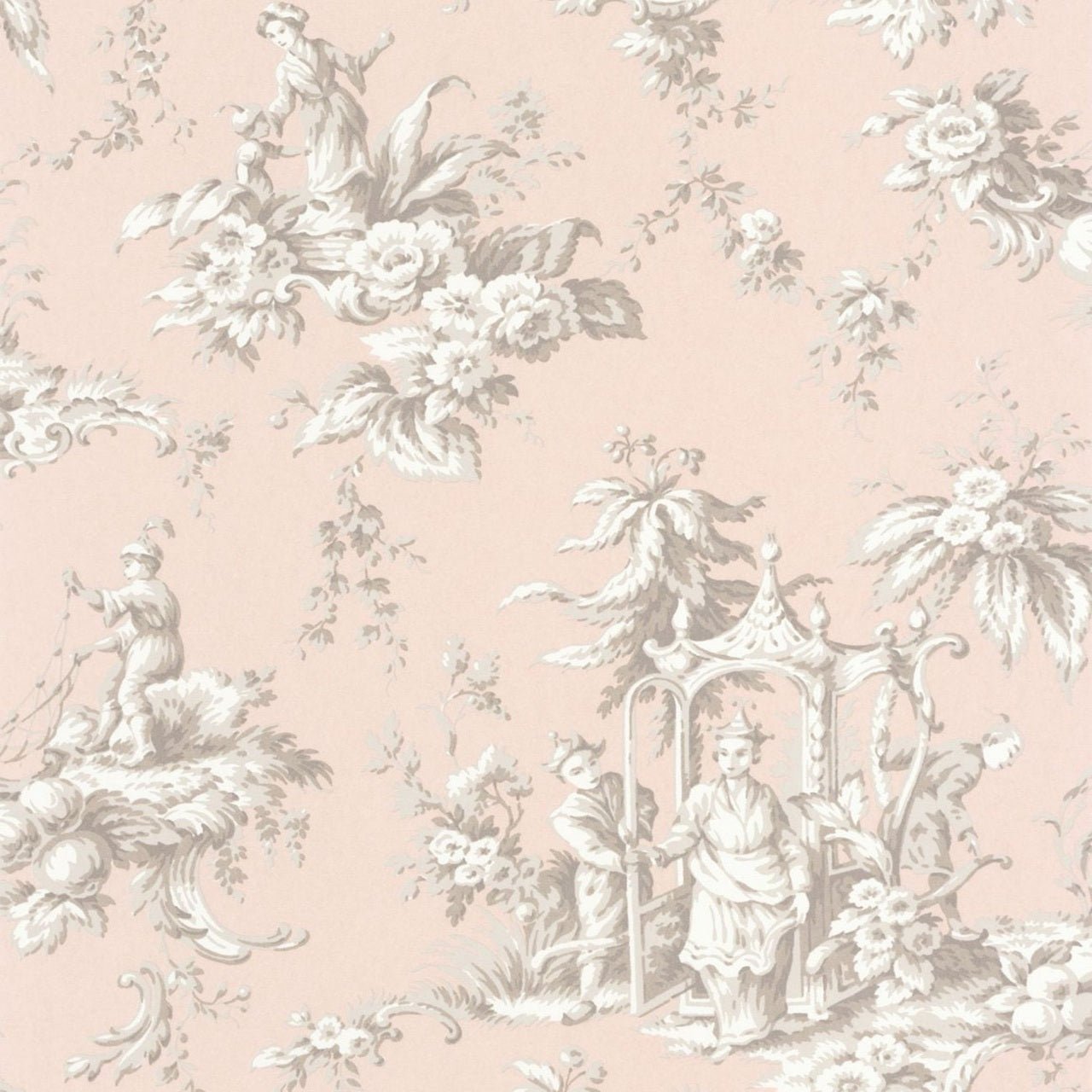 Palais De Chine Les Belles Toiles De Jouy Wallpaper - Rose Poudre - Casadeco - 87934305 - Premier Wallcovering