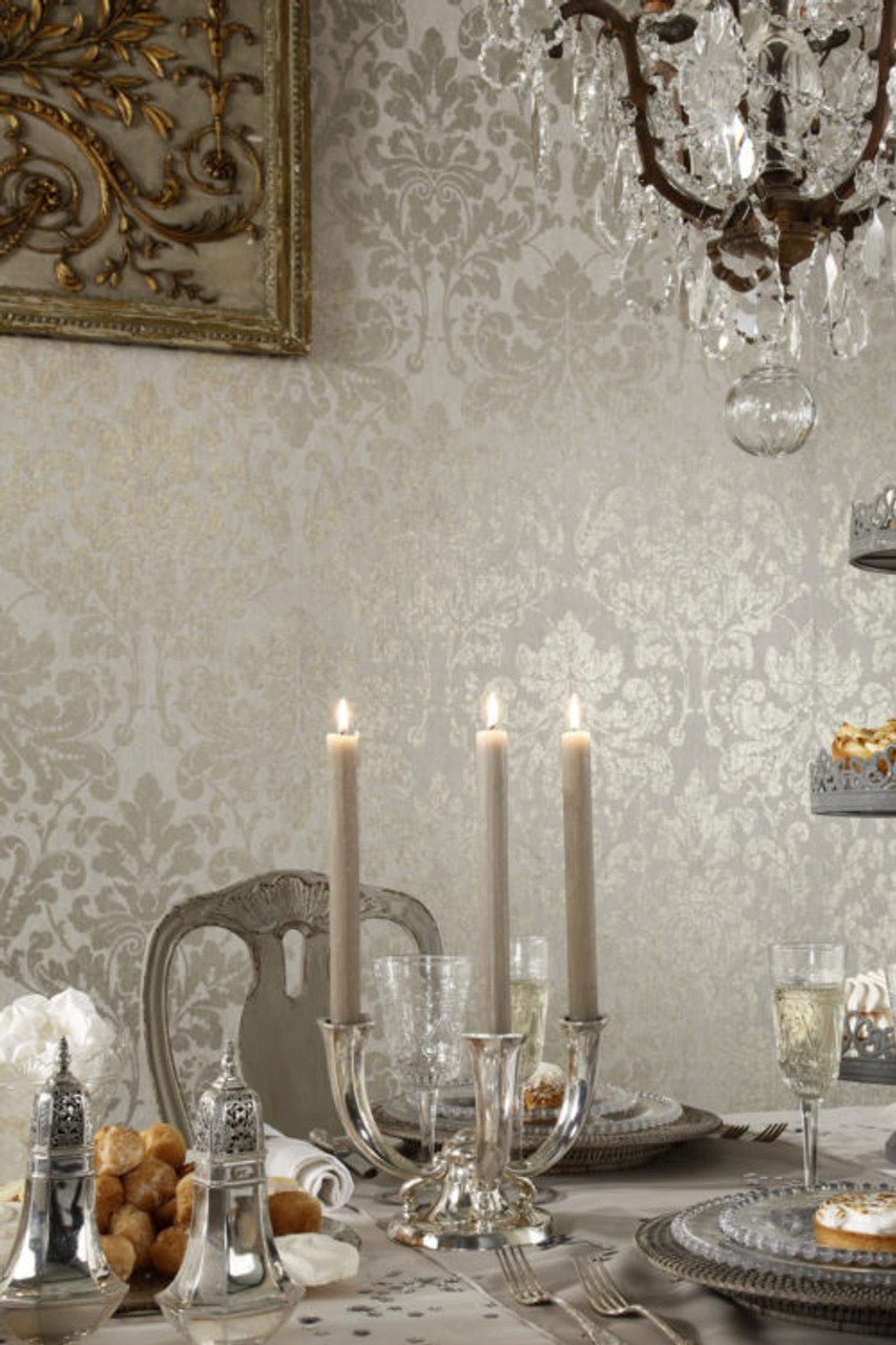 Palazzo Damask Wallpaper - Cream and Grey - Omexco - PAL1037 - Premier Wallcovering