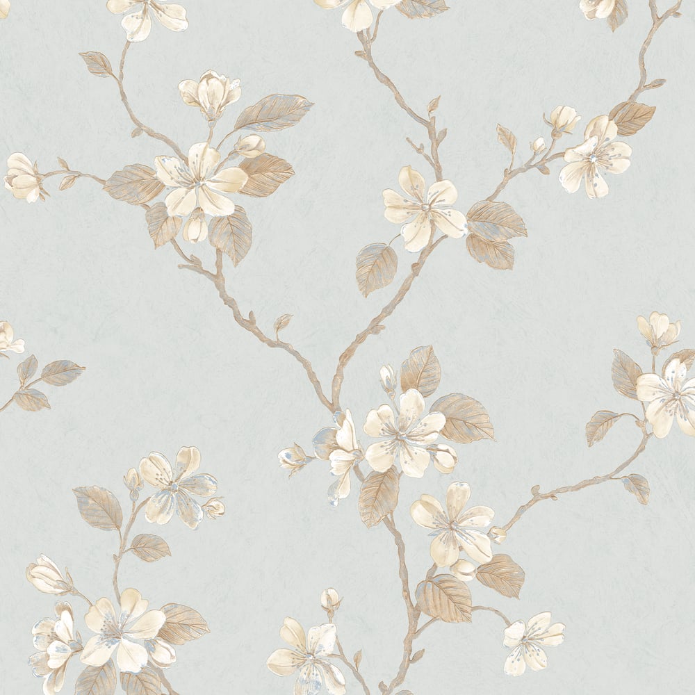 Palazzo Floral Bushes Wallpaper - Blue / Cream / Beige - Galerie - G67617 - Premier Wallcovering