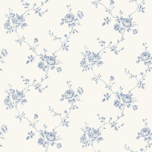 Palazzo Floral Trail Wallpaper - Blue / White - Galerie - G67630 - Premier Wallcovering