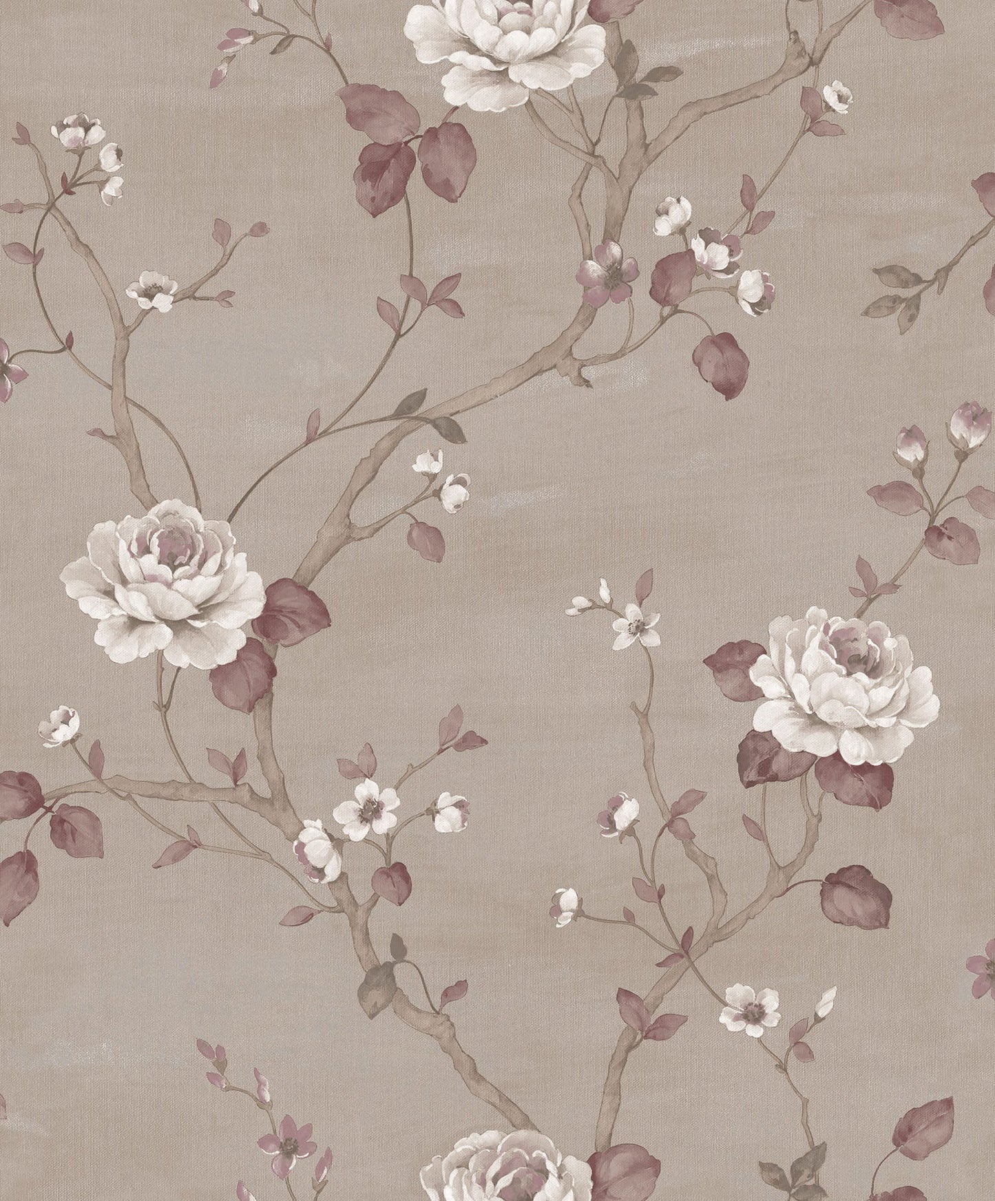 Palazzo Large Floral Wallpaper - Taupe / Beige / Claret - Galerie - G67605 - Premier Wallcovering