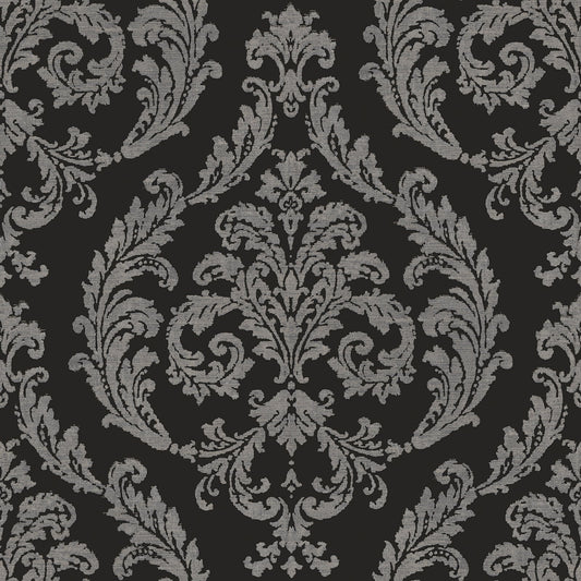 Palazzo Silk Damask Wallpaper - Black / Silver Grey - Galerie - G68676 - Premier Wallcovering