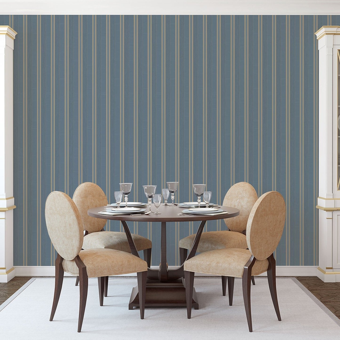 Palazzo Striped Wallpaper - Dark Blue / Bronze - Galerie - G67628 - Premier Wallcovering