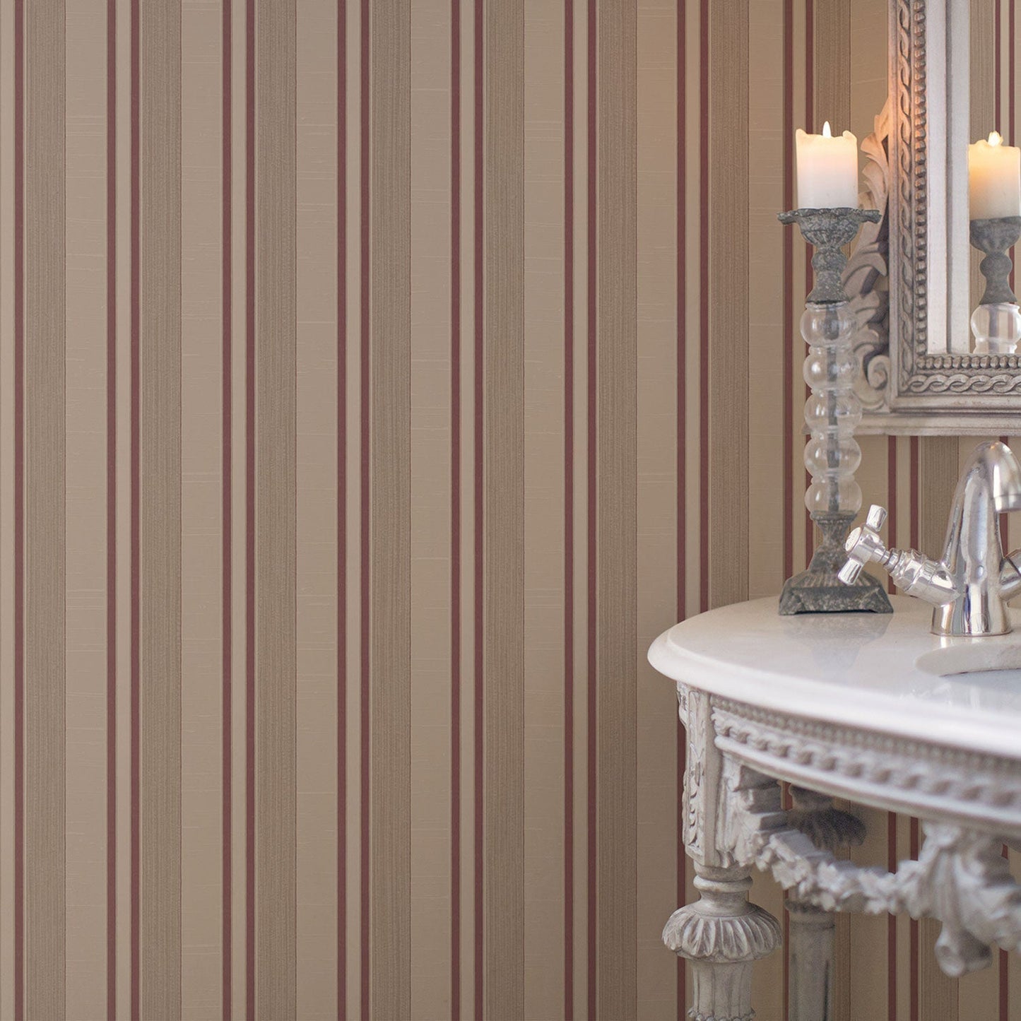 Palazzo Striped Wallpaper - Claret / Dark Beige - Galerie - G67626 - Premier Wallcovering
