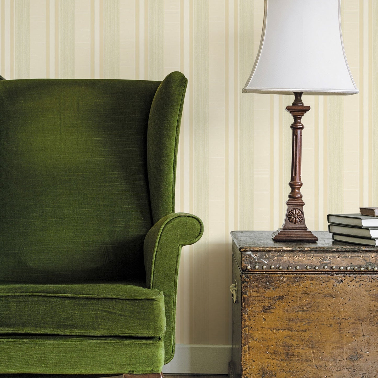 Palazzo Striped Wallpaper - Green / Cream - Galerie - G67622 - Premier Wallcovering