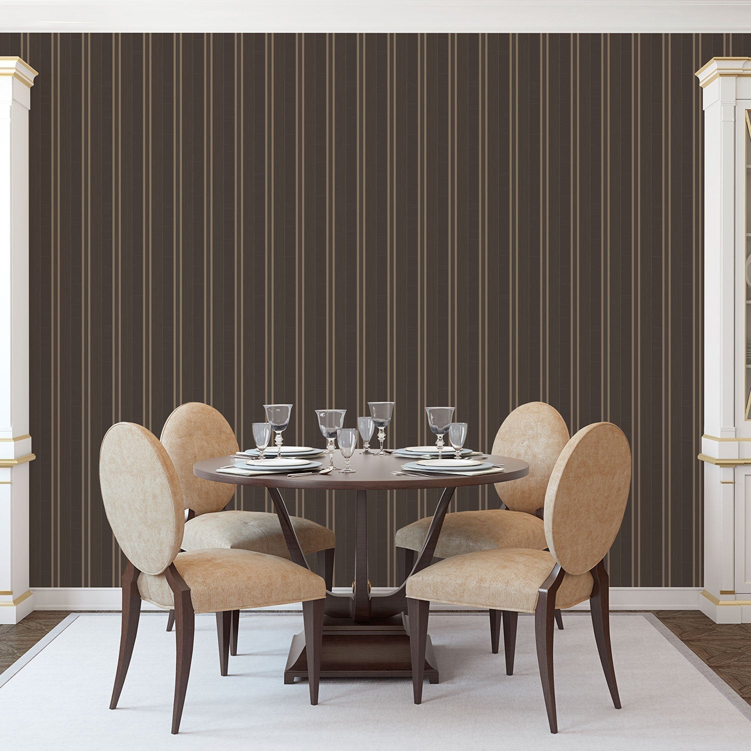 Palazzo Striped Wallpaper - Dark Brown / Gold - Galerie - G67629 - Premier Wallcovering