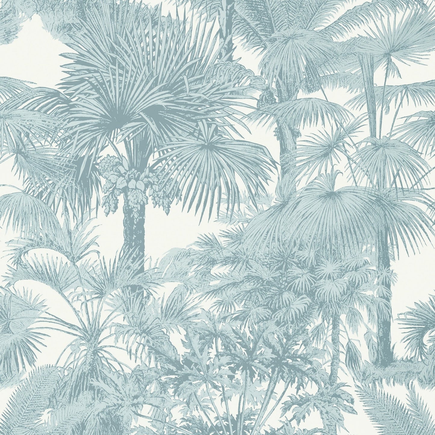 Palm Botanical Wallpaper - Spa Blue - Thibaut - T10104 - Premier Wallcovering