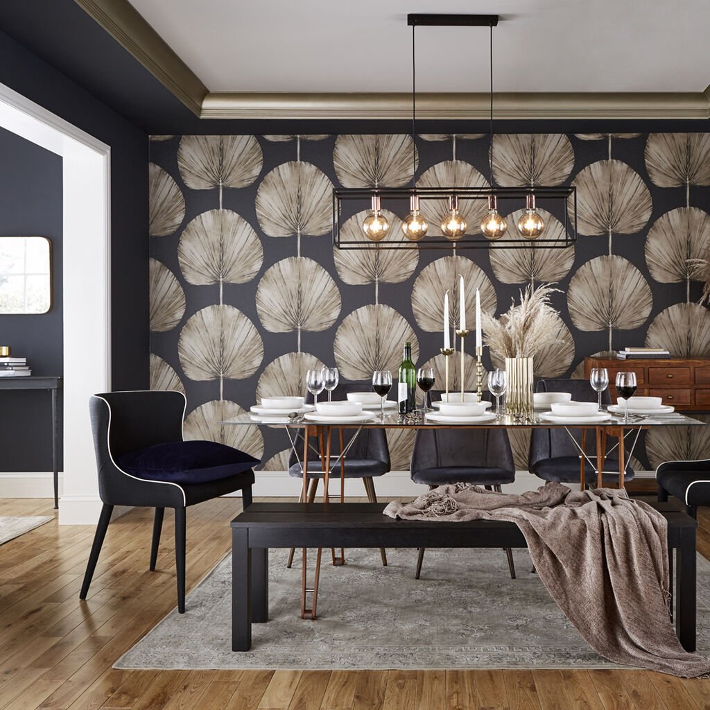 Palm Fan Wallpaper - Charcoal - Graham & Brown - 112194 - Premier Wallcovering