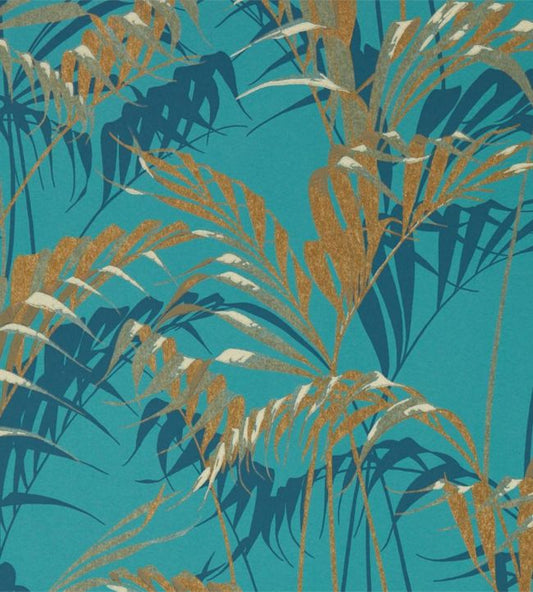 Palm House Wallpaper - Teal/Gold - DGLW216640 - Sanderson - Premier Wallcovering