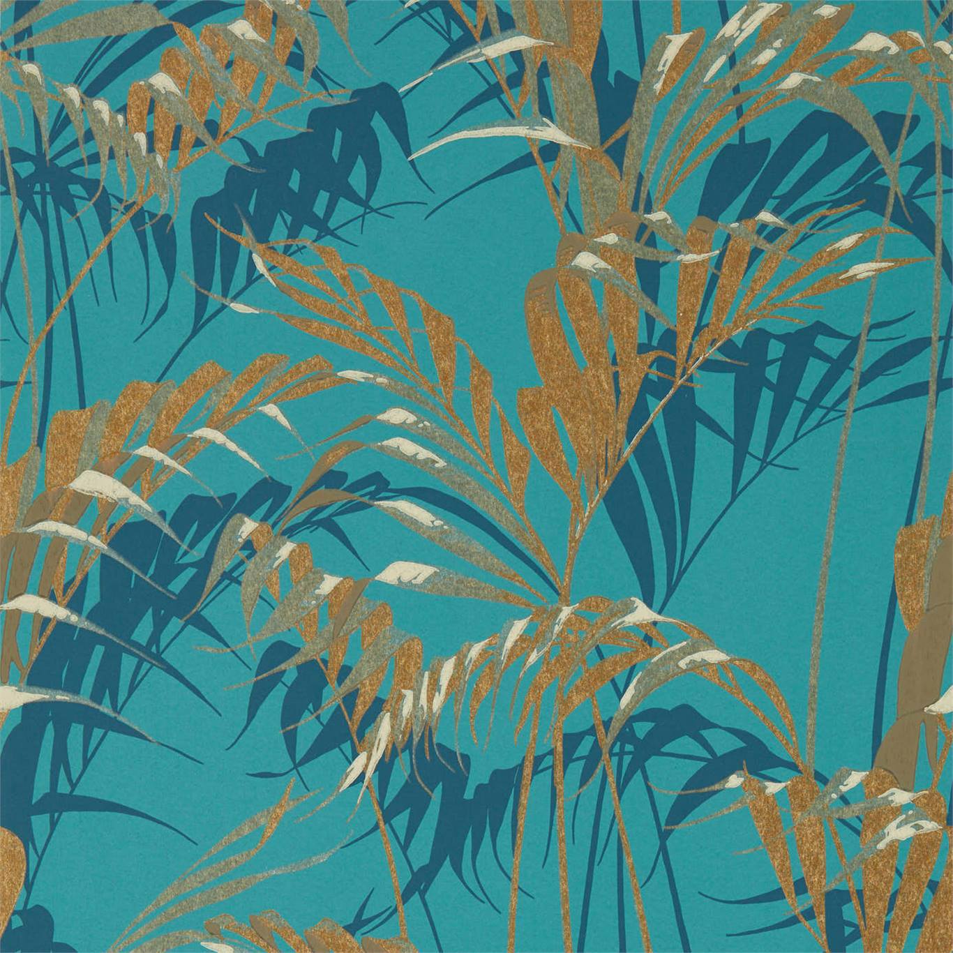 Palm House Wallpaper - Teal/Gold - Sanderson - DGLW216640 - Premier Wallcovering