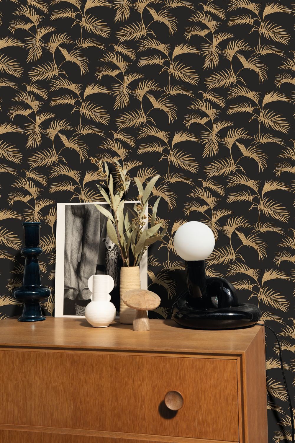 Palm Jungle Wallpaper - Noir or - Caselio - 101252090 - Premier Wallcovering