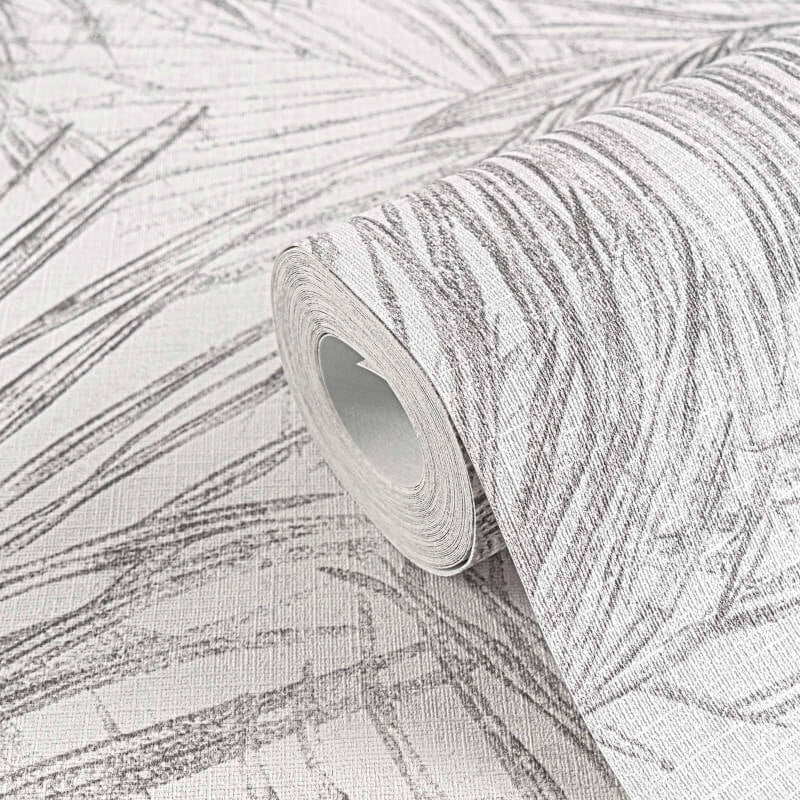 Palm Leaf Motif Wallpaper - White/Grey - Michalsky Living - 39981-3 - Premier Wallcovering