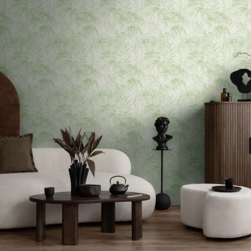 Palm Leaf Motif Wallpaper - Cream/Green - Michalsky Living - 39981-1 - Premier Wallcovering