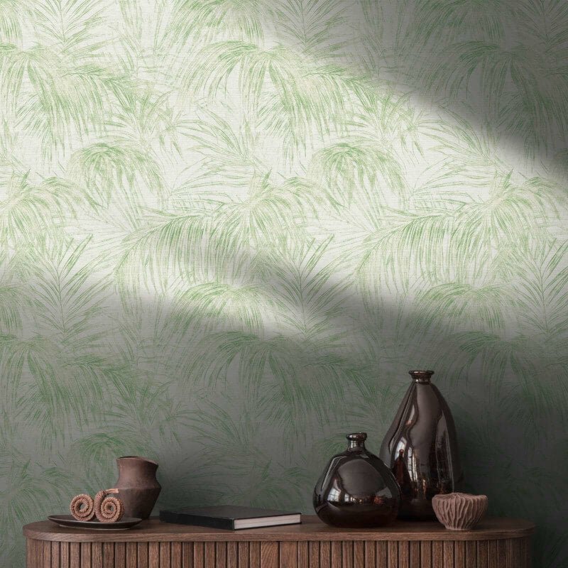 Palm Leaf Motif Wallpaper - Cream/Green - Michalsky Living - 39981-1 - Premier Wallcovering
