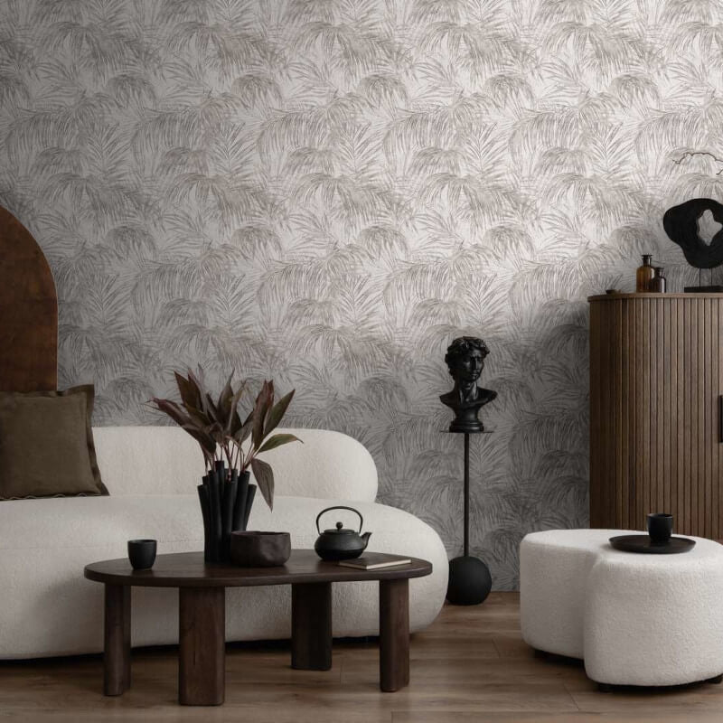 Palm Leaf Motif Wallpaper - White/Grey - Michalsky Living - 39981-3 - Premier Wallcovering