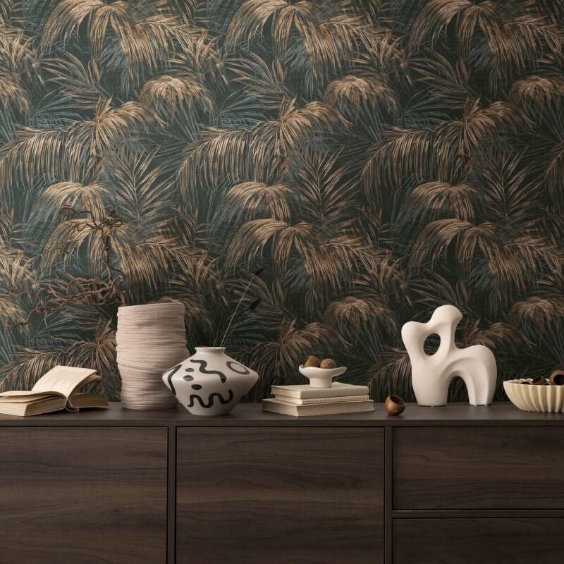 Palm Leaf Motif Wallpaper - Brown/Beige - Michalsky Living - 39981-2 - Premier Wallcovering