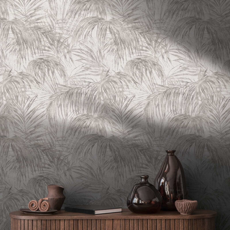Palm Leaf Motif Wallpaper - White/Grey - Michalsky Living - 39981-3 - Premier Wallcovering